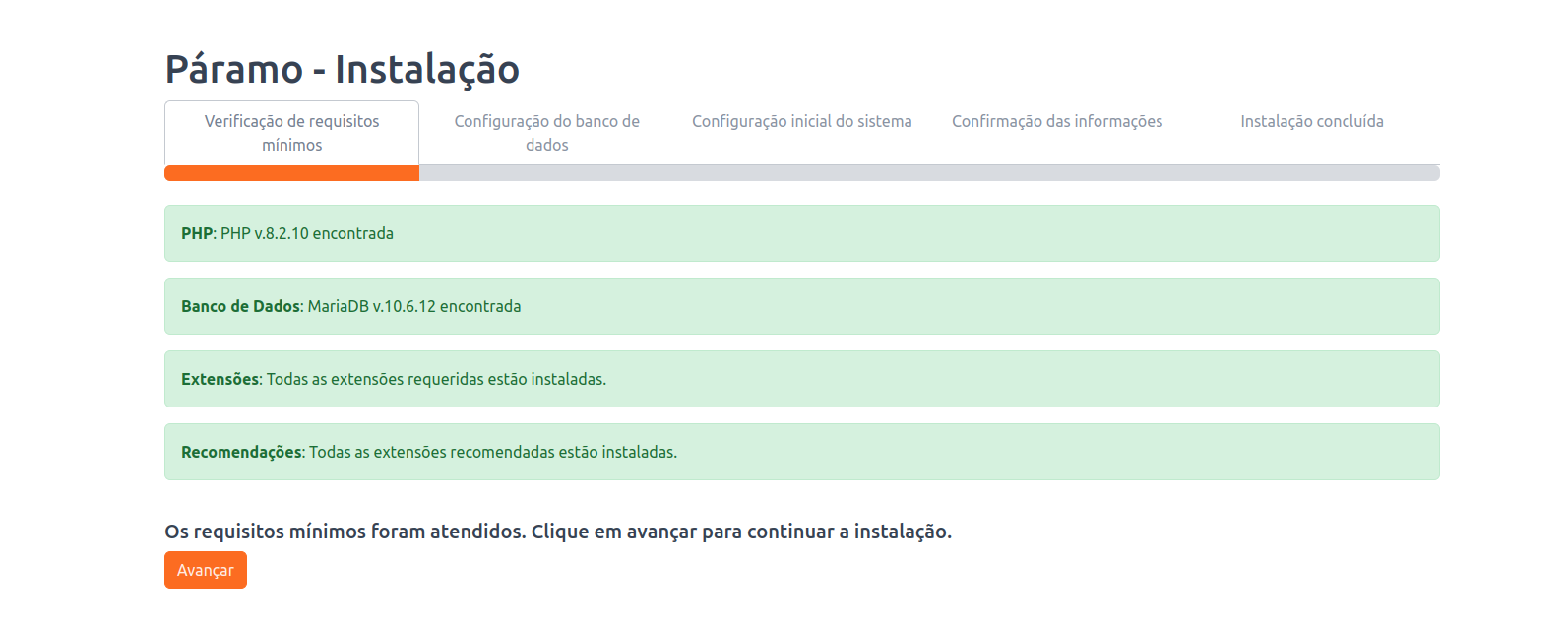 Tela de instalação